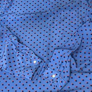Vintage GAP Blue Polka Dot Long Sleeve Blouse with Blue and Coral Pattern Size S